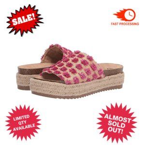 Bella Vita Woman's Raffia Flatform Espadrilles Pink Poms